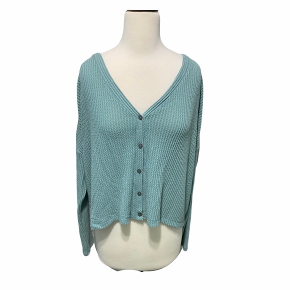 Wild Fable 2X Blue V-neck Button Down Waffle Knit Cardigan Sweater Oversized
